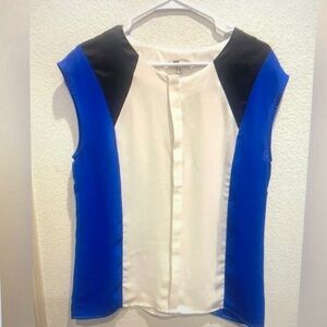 Kut from the Kloth Blue and White Fitted Sleeveless Blouse